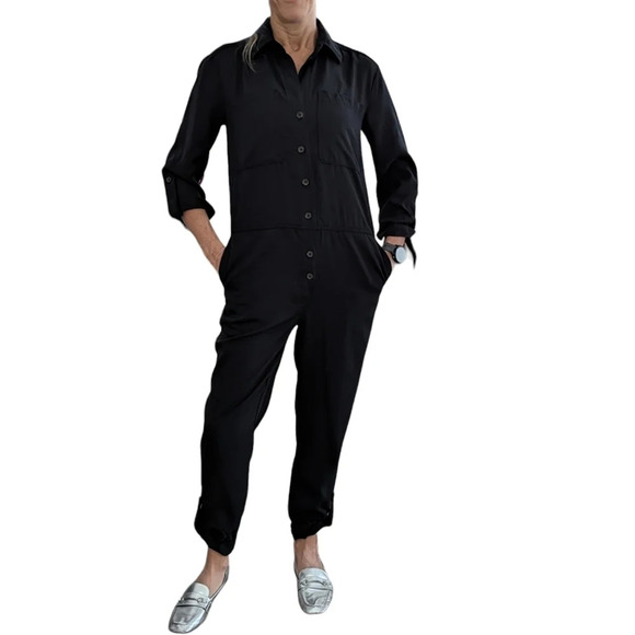 Banana Republic Women’s Casual Black Long Sleeve Button-Up Pants Jumpsuit Size 0 - Picture 1 of 14